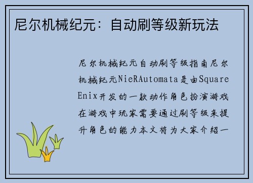 尼尔机械纪元：自动刷等级新玩法