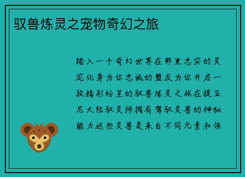 驭兽炼灵之宠物奇幻之旅